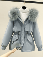 Inrosy court duveteux parka à capuche molleton à cordonà ourlet boutons poches manches longues femme mode décontracté manteau