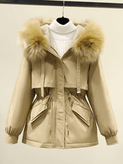 Inrosy court duveteux parka à capuche molleton à cordonà ourlet boutons poches manches longues femme mode décontracté manteau