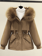 Inrosy court duveteux parka à capuche molleton à cordonà ourlet boutons poches manches longues femme mode décontracté manteau