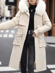 Inrosy longue parka d'hiver à capuche boutons poches fermeture éclair manches longues femme oversized décontracté mantea