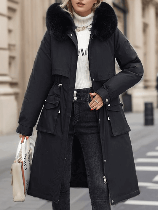 Inrosy longue parka d'hiver à capuche boutons poches fermeture éclair manches longues femme oversized décontracté mantea