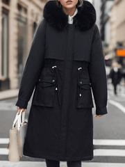 Inrosy longue parka d'hiver à capuche boutons poches fermeture éclair manches longues femme oversized décontracté mantea