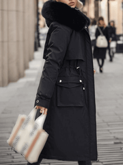 Inrosy longue parka d'hiver à capuche boutons poches fermeture éclair manches longues femme oversized décontracté mantea