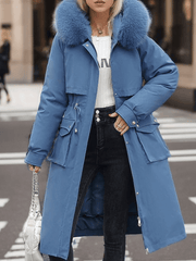 Inrosy longue parka d'hiver à capuche boutons poches fermeture éclair manches longues femme oversized décontracté mantea