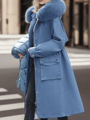 Inrosy longue parka d'hiver à capuche boutons poches fermeture éclair manches longues femme oversized décontracté mantea