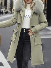Inrosy longue parka d'hiver à capuche boutons poches fermeture éclair manches longues femme oversized décontracté mantea