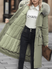 Inrosy longue parka d'hiver à capuche boutons poches fermeture éclair manches longues femme oversized décontracté mantea