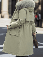 Inrosy longue parka d'hiver à capuche boutons poches fermeture éclair manches longues femme oversized décontracté mantea