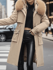 Inrosy longue parka d'hiver à capuche boutons poches fermeture éclair manches longues femme oversized décontracté mantea
