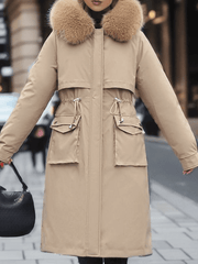 Inrosy longue parka d'hiver à capuche boutons poches fermeture éclair manches longues femme oversized décontracté mantea