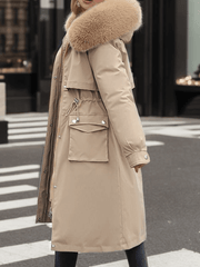 Inrosy longue parka d'hiver à capuche boutons poches fermeture éclair manches longues femme oversized décontracté mantea