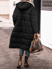 Inrosy longue doudoune manteau d'hiver à capuche poches fermeture éclair manches longues femme mode décontracté