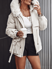 Inrosy parka cargo à capuche en fausse fourrure molleton boutons poches manches longues femme mode décontracté manteau