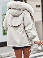 Inrosy parka cargo à capuche en fausse fourrure molleton boutons poches manches longues femme mode décontracté manteau