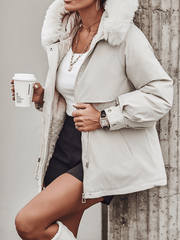 Inrosy parka cargo à capuche en fausse fourrure molleton boutons poches manches longues femme mode décontracté manteau