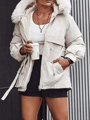 Inrosy parka cargo à capuche en fausse fourrure molleton boutons poches manches longues femme mode décontracté manteau
