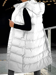 Inrosy chaud gilet à capuche boutonnage poches fermeture éclair sans manches femme mode décontracté manteau