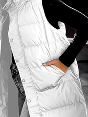 Inrosy chaud gilet à capuche boutonnage poches fermeture éclair sans manches femme mode décontracté manteau