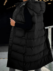 Inrosy chaud gilet à capuche boutonnage poches fermeture éclair sans manches femme mode décontracté manteau