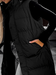 Inrosy chaud gilet à capuche boutonnage poches fermeture éclair sans manches femme mode décontracté manteau