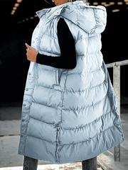 Inrosy chaud gilet à capuche boutonnage poches fermeture éclair sans manches femme mode décontracté manteau