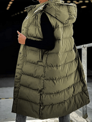 Inrosy chaud gilet à capuche boutonnage poches fermeture éclair sans manches femme mode décontracté manteau