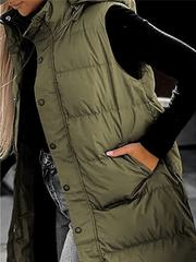 Inrosy chaud gilet à capuche boutonnage poches fermeture éclair sans manches femme mode décontracté manteau