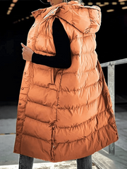 Inrosy chaud gilet à capuche boutonnage poches fermeture éclair sans manches femme mode décontracté manteau