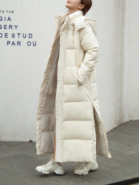 Inrosy longue manteau à capuche fendu le côté boutons poches col montant manches longues femme mode décontracté vêtements