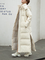 Inrosy longue manteau à capuche fendu le côté boutons poches col montant manches longues femme mode décontracté vêtements