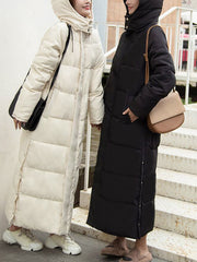 Inrosy longue manteau à capuche fendu le côté boutons poches col montant manches longues femme mode décontracté vêtements