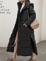 Inrosy longue manteau à capuche fendu le côté boutons poches col montant manches longues femme mode décontracté vêtements