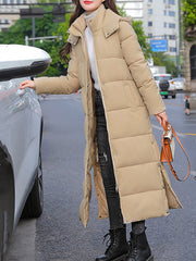 Inrosy longue manteau à capuche fendu le côté boutons poches col montant manches longues femme mode décontracté vêtements