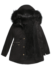 Inrosy longue parka à capuche intérieur fourrure boutons fermeture éclair manches longues femme mode décontracté hiver manteau