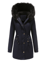 Inrosy longue parka à capuche intérieur fourrure boutons fermeture éclair manches longues femme mode décontracté hiver manteau