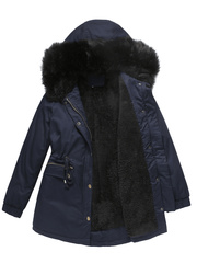 Inrosy longue parka à capuche intérieur fourrure boutons fermeture éclair manches longues femme mode décontracté hiver manteau