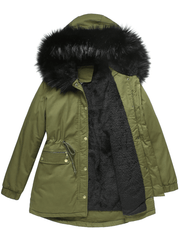 Inrosy longue parka à capuche intérieur fourrure boutons fermeture éclair manches longues femme mode décontracté hiver manteau