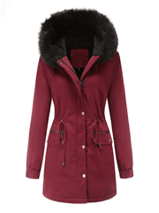Inrosy longue parka à capuche intérieur fourrure boutons fermeture éclair manches longues femme mode décontracté hiver manteau