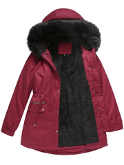Inrosy longue parka à capuche intérieur fourrure boutons fermeture éclair manches longues femme mode décontracté hiver manteau