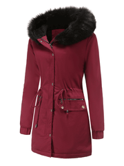 Inrosy longue parka à capuche intérieur fourrure boutons fermeture éclair manches longues femme mode décontracté hiver manteau
