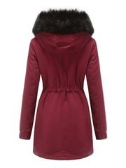 Inrosy longue parka à capuche intérieur fourrure boutons fermeture éclair manches longues femme mode décontracté hiver manteau