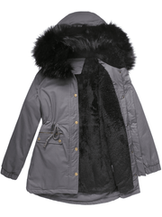 Inrosy longue parka à capuche intérieur fourrure boutons fermeture éclair manches longues femme mode décontracté hiver manteau