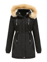 Inrosy mi-longue parka à capuche polaire unicolore fermeture éclair manches longues femme mode décontracté hiver manteau