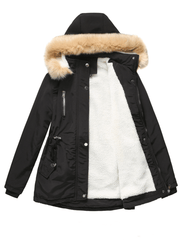 Inrosy mi-longue parka à capuche polaire unicolore fermeture éclair manches longues femme mode décontracté hiver manteau