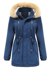 Inrosy mi-longue parka à capuche polaire unicolore fermeture éclair manches longues femme mode décontracté hiver manteau