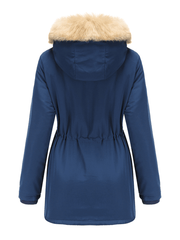 Inrosy mi-longue parka à capuche polaire unicolore fermeture éclair manches longues femme mode décontracté hiver manteau