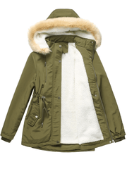 Inrosy mi-longue parka à capuche polaire unicolore fermeture éclair manches longues femme mode décontracté hiver manteau