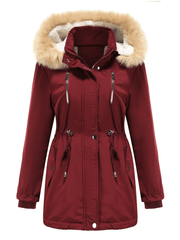 Inrosy mi-longue parka à capuche polaire unicolore fermeture éclair manches longues femme mode décontracté hiver manteau