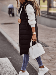 Inrosy mi-longue manteau à capuche unicolore boutons poches fermeture éclair sans manches femme élégant mode hiver gilet