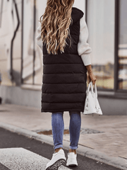 Inrosy mi-longue manteau à capuche unicolore boutons poches fermeture éclair sans manches femme élégant mode hiver gilet